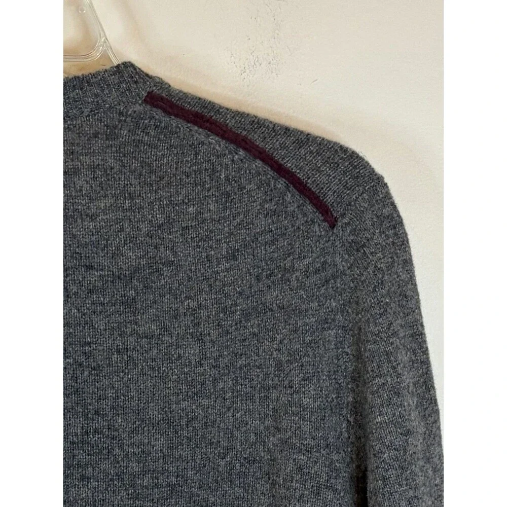 BROOKS BROTHERS Gray V Neck Lambswool Sweater Men Large Knit Pullover Preppy